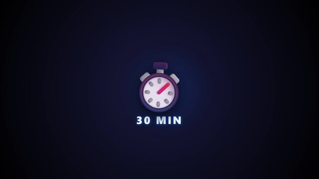 Glowing Stopwatch Icon With Thirty Minute Timer Text.