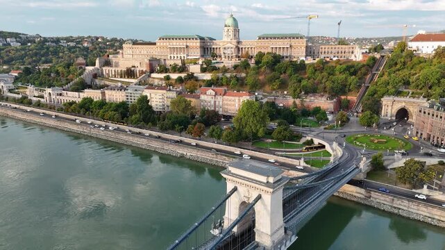Aerial View of Buda Castle and the Danube River in Budapest Hungary