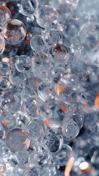 Transparent liquid inclusions condense into perfect spheres before redistributing through invisible microscopic material structures repeatedly.
