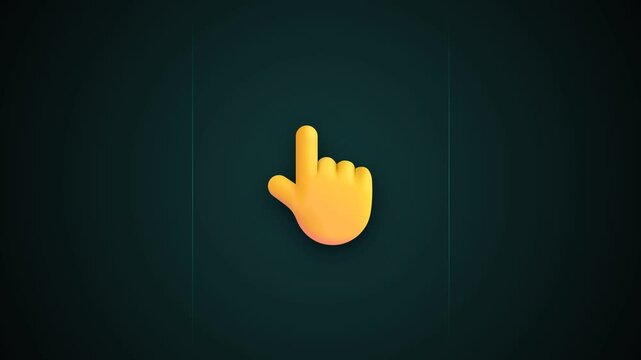 Yellow pointing hand cursor icon moving on dark digital background.
