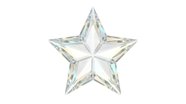 Crystal star gemstone. Faceted glass diamond star shape isolated on transparent background