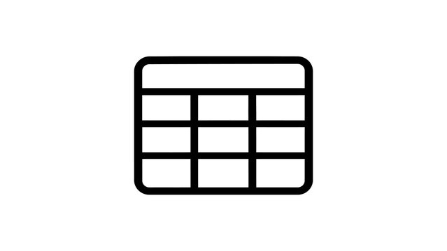 Grid data table icon with rows and columns for information organization web.