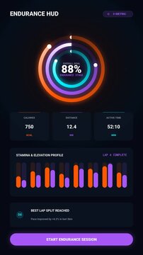 Fitness Tracker Mobile Interface Animated Endurance HUD UI Design
