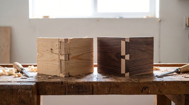 Apprenticeship Concept, Loose Dovetail Joint Set Beside A Tight Well Cut One