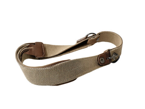 A durable and versatile canvas strap featuring genuine leather reinforcements and sturdy metal buckles, perfect for various carrying needs