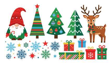 Naklejka premium Cute Christmas Characters and Decorations Isolated