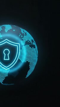 Digital Globe with Cyber Security Shield Protection Concept Animation