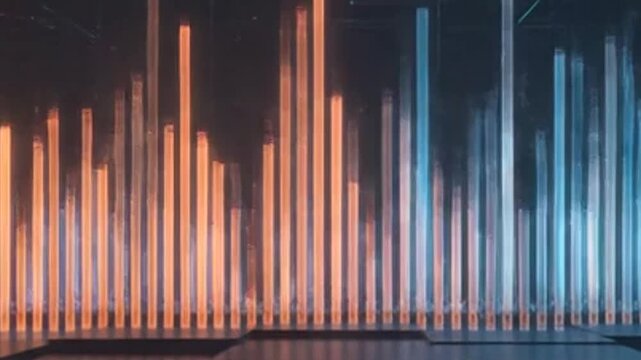 Abstract digital audio equalizer visualizer with glowing light bars