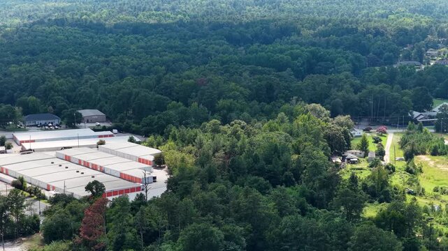 Aerial footage of buildings and trees in Augusta Georgia USA
