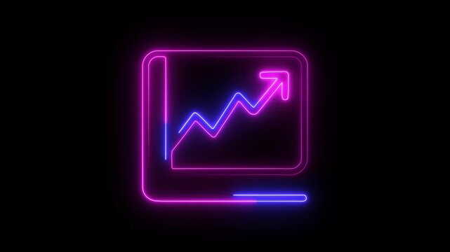 Neon book displaying a rising stock market graph in blue and pink