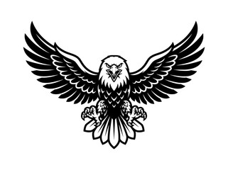 Fototapeta premium Majestic eagle mascot vector illustration. Powerful bald eagle with spread wings and sharp talons. Black and white predatory bird emblem for sports logos.