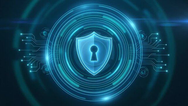 Digital Shield Icon with Keyhole Centered in Cyber Security Network