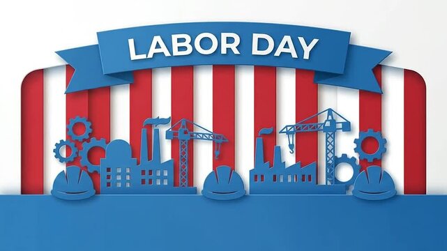 Paper craft animation showing industrial icons for a national holiday