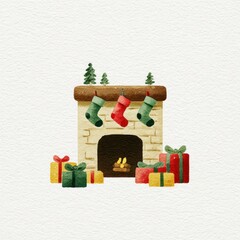 Obraz premium Cozy festive fireplace illustration.