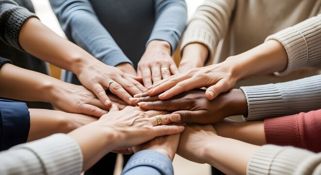 International Day of Tolerance diverse hands coming together.