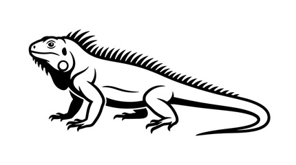 Fototapeta premium A black and white illustration of an iguana in side profile, showcasing its scales and dorsal crest.