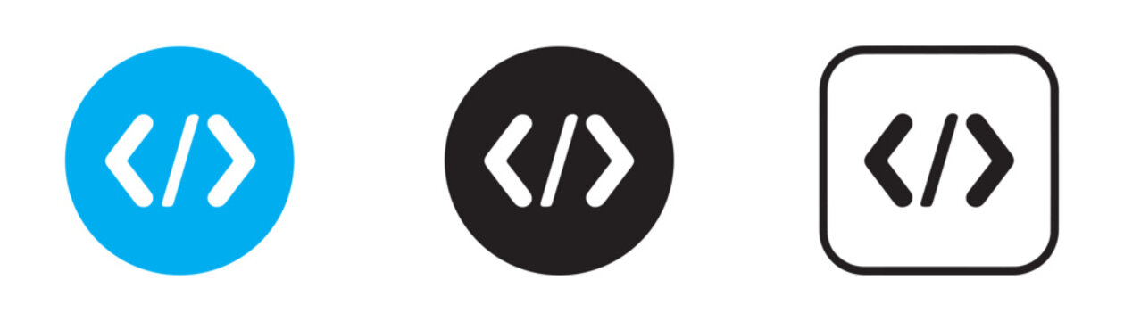 Set of coding icons with various styles representing programming and development.