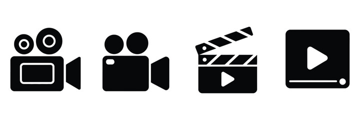 Naklejka premium Video icon featuring camera symbols for movie production, cinema, filmmaking, entertainment, recording, media, streaming, and digital design