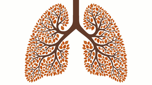 Stylized human lungs illustration made of autumnal tree branches and leaves
