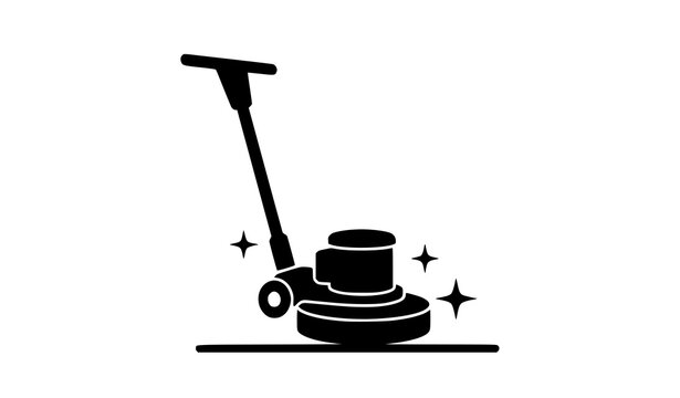 Professional Floor Polisher Machine with Shine Stars Silhouette Vector