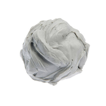 A lump of pliable gray modeling clay is shown against a stark white background, highlighting its malleable texture and sculpted form