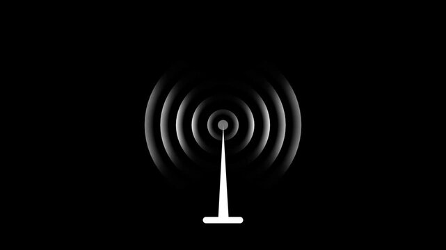 Radio wave tower connective network and signal waves , Expanding arc waves motion graphics and Radio waves background animation.4k motion video..