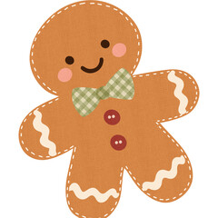Obraz premium Cute gingerbread cookie character with bow tie and buttons for holiday marketing and branding