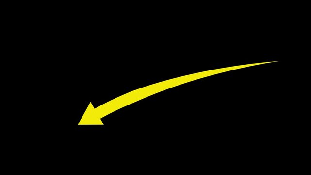 Animated yellow arrow pointing downward, hand-drawn style motion on black background, animation motion pointing