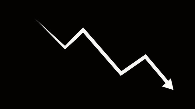 Animated financial line graph showing market downturn and economic decline on black background chart
