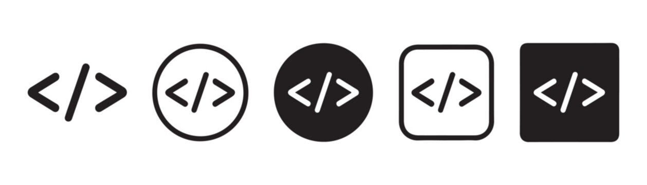 Minimalist coding tags and bracket lines set vector illustrations for web application development logo.