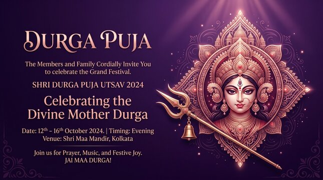Shri durga puja utsav 2024 invitation card with goddess durga