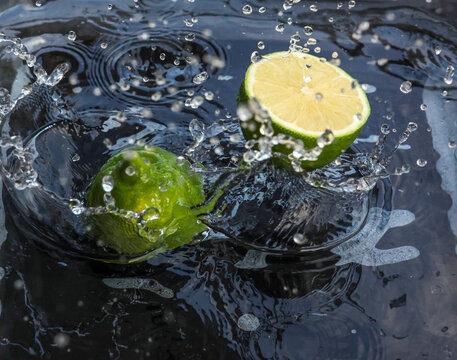 Fresh lime with water splash