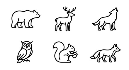 Fototapeta premium Forest Animals Icons, Wildlife Vector Graphics, Woodland Creatures Set, Nature Mammals Collection