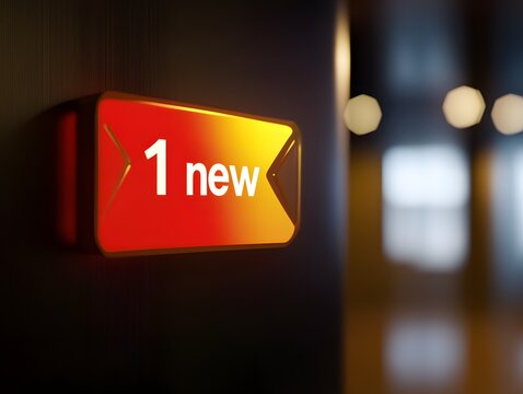 Glowing red notification badge reading 1 new on dark wall