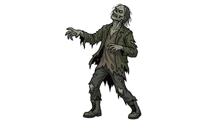 Fototapeta premium Tattered shambling zombie illustration with rotting flesh and torn clothing.