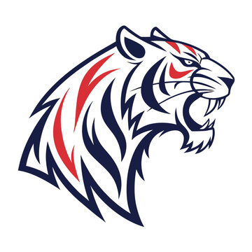 Stylized tiger logo incorporating tribal lines and bold contrast vector illustration