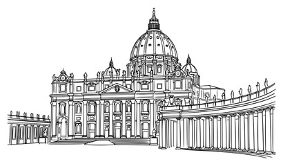 Obraz premium Saint Peter Basilica Vatican Architectural Outline Vector Illustration