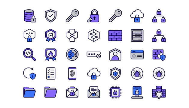 Modern Cybersecurity and Digital Security Hand Drawn Doodle Icon Collection with Database, Shield, Lock, Password, Cloud Security, Network, Encryption and File Protection

