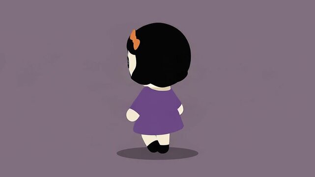 Halloween Cute Cartoon Voodoo Doll Character Animation Turning Around and Looking at Camera 4K