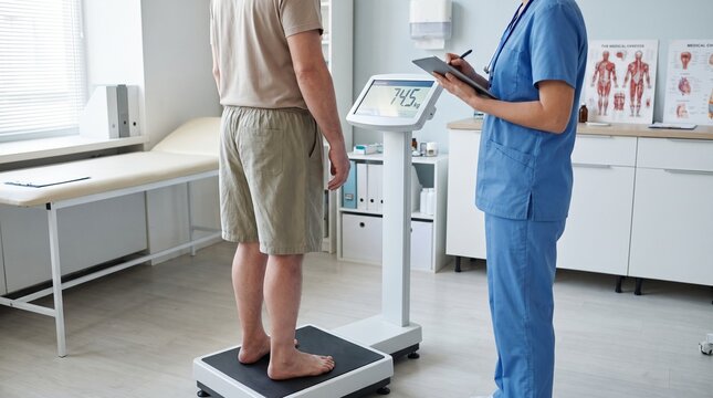 Healthcare Professional Checking Patient Weight During Examination