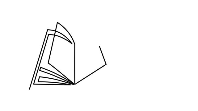 Open Holy Bible book and christian cross one line art animation, continuous line drawing religion sacred book crucifix  spiritual faith gospel motion. 4k self-drawing video