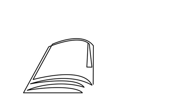 Open Holy Bible book and christian cross one line art animation, continuous line drawing religion sacred book crucifix  spiritual faith gospel motion. 4k self-drawing video