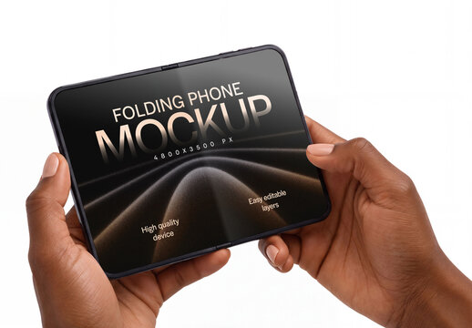 Hands Holding Folding Smartphone Mockup for App and Screen Design Presentation