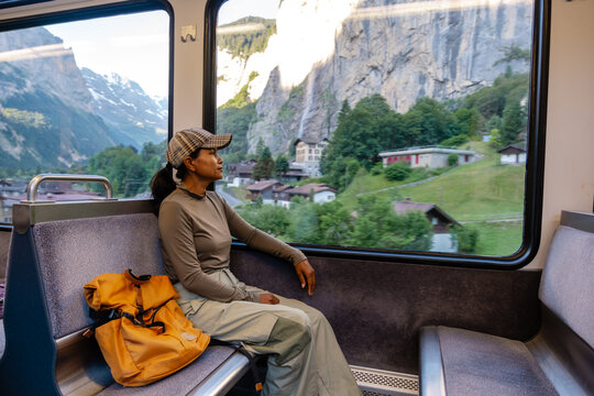 Scenic train ride through Lauterbrunnen, Switzerland with stunning mountain views