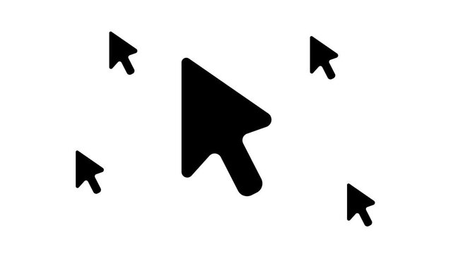 Zoom in and out animation the cursor symbol. Large black symbol in the center and four small symbols around. Seamless looped 4k animation on white background