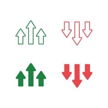 Up and down arrow icon set in green and red color. Growth and decline trend symbol