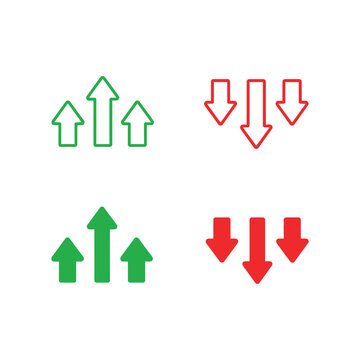 Up and down arrow icon set in green and red color. Growth and decline trend symbol