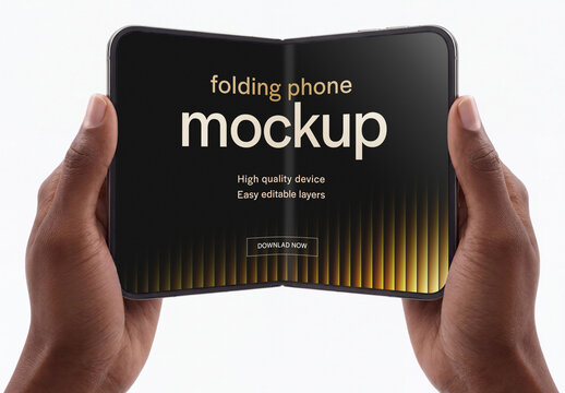 Hands Holding Folding Smartphone Mockup for App and Screen Design Presentation