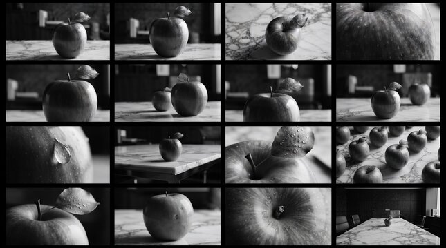 Fresh Ripe Red Apple on Marble Table with Dramatic Lighting and dark background