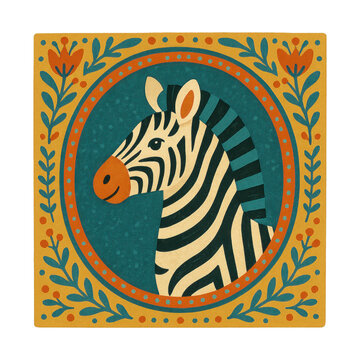 PNG Colorful zebra portrait illustration.